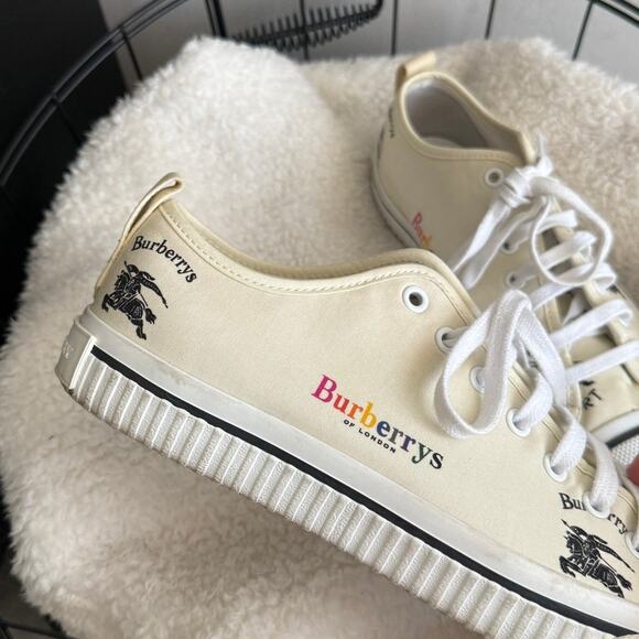 Burberry Canvas Cream Rainbow Printed Sneakers - Picture 3 of 7